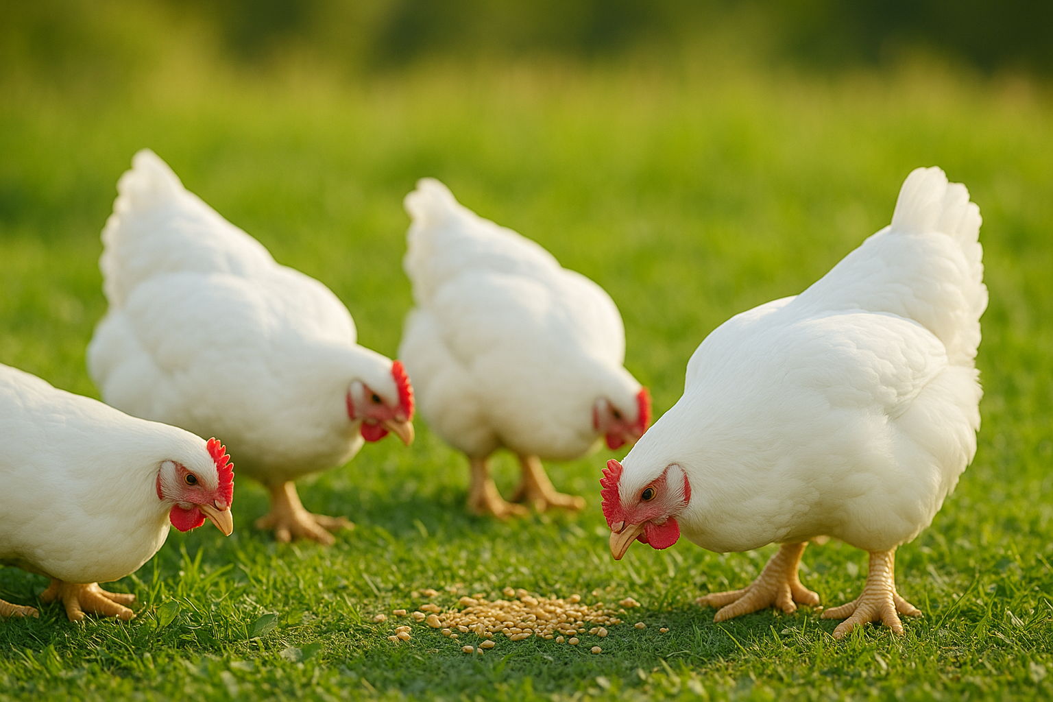 Kurczaki karmione zbożem i ziołami na wolnym wybiegu